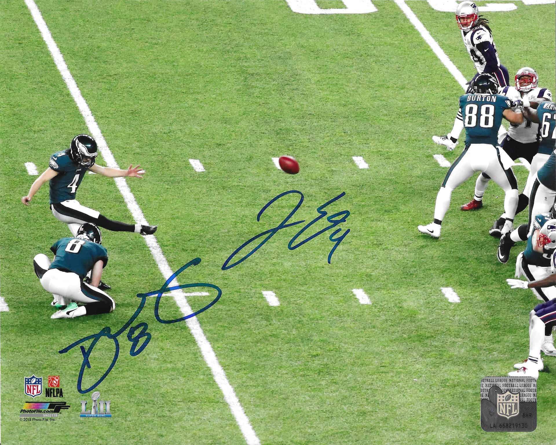 Donnie Jones - Jake Elliott Dual Signed 8x10 Photo - Eagles Super Bowl LII