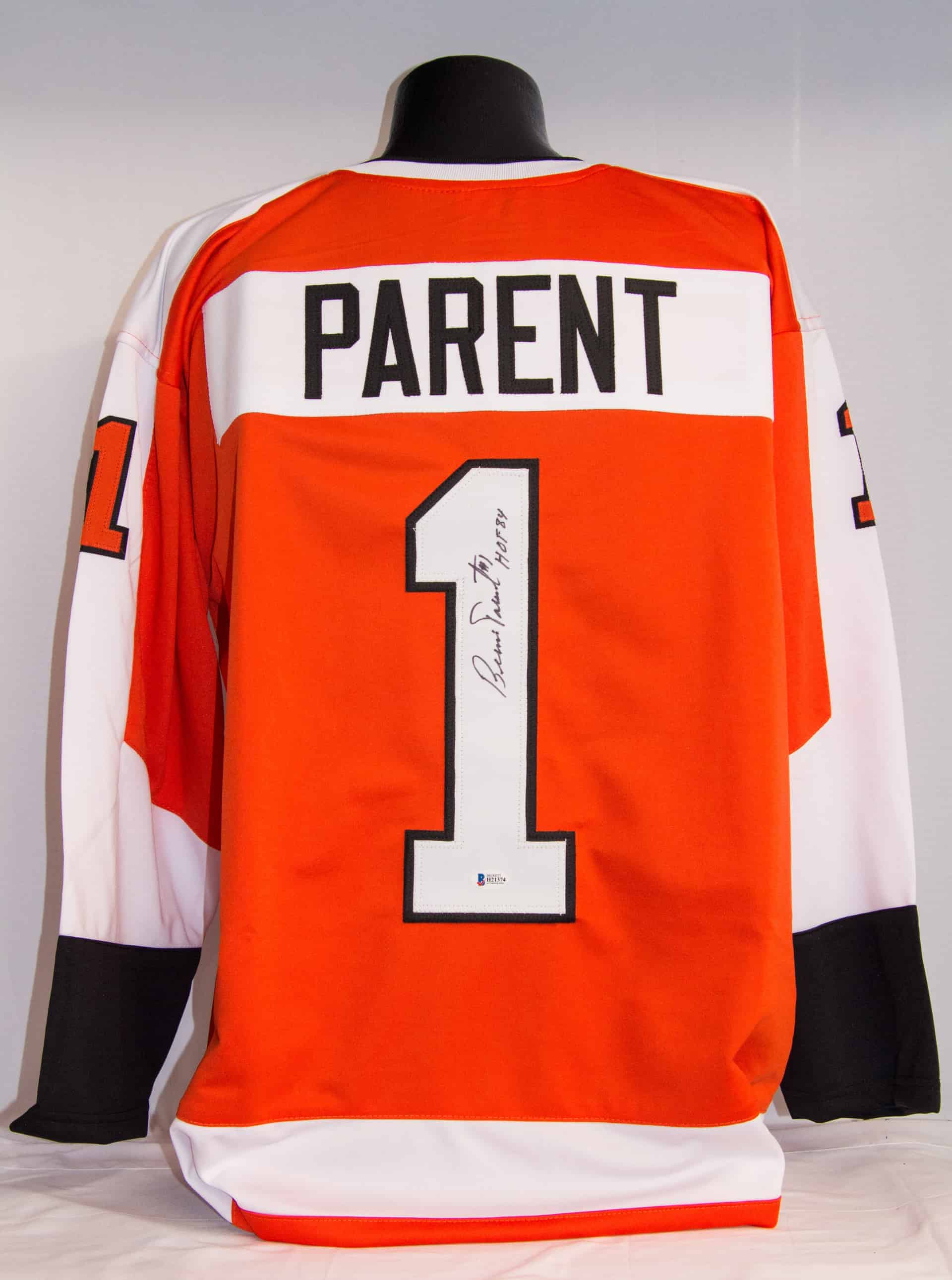 Bernie Parent Autographed Philadelphia Flyers Retro Orange Replica Jersey JSA COA 