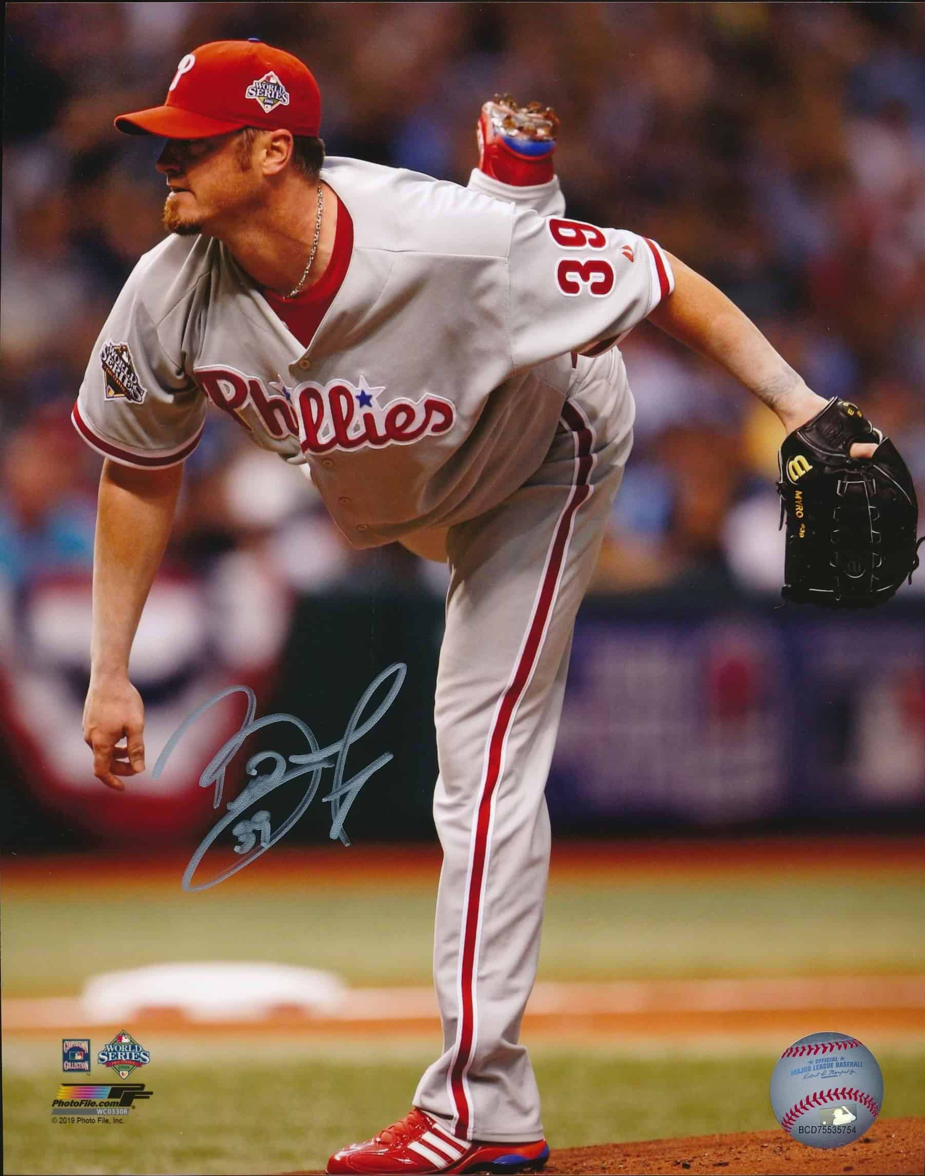 Brett Myers Signed 8×10 Photo – Phillies 2008 World Series Action (Silver)